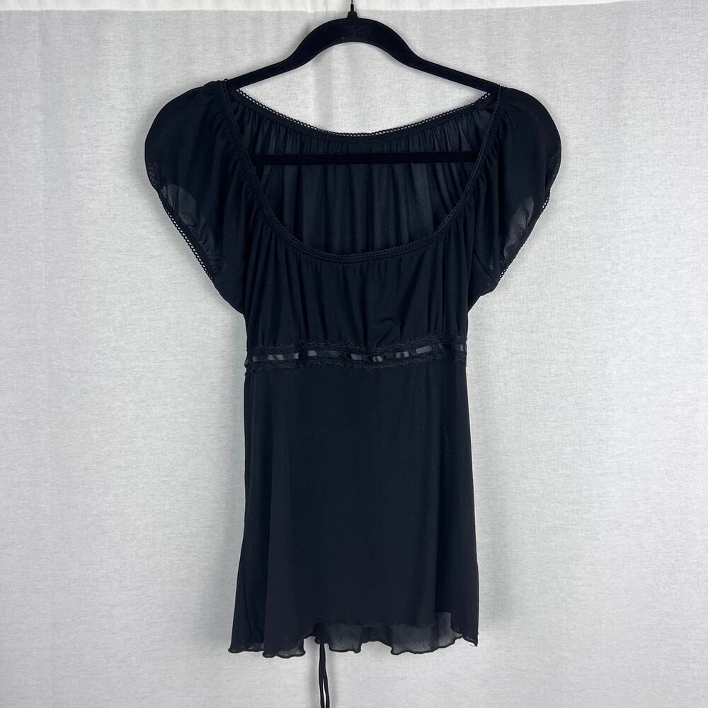 Y2K Milkmaid Top Juniors XL Black Babydoll Whimsigoth Mesh Sheer Romantic Fairy